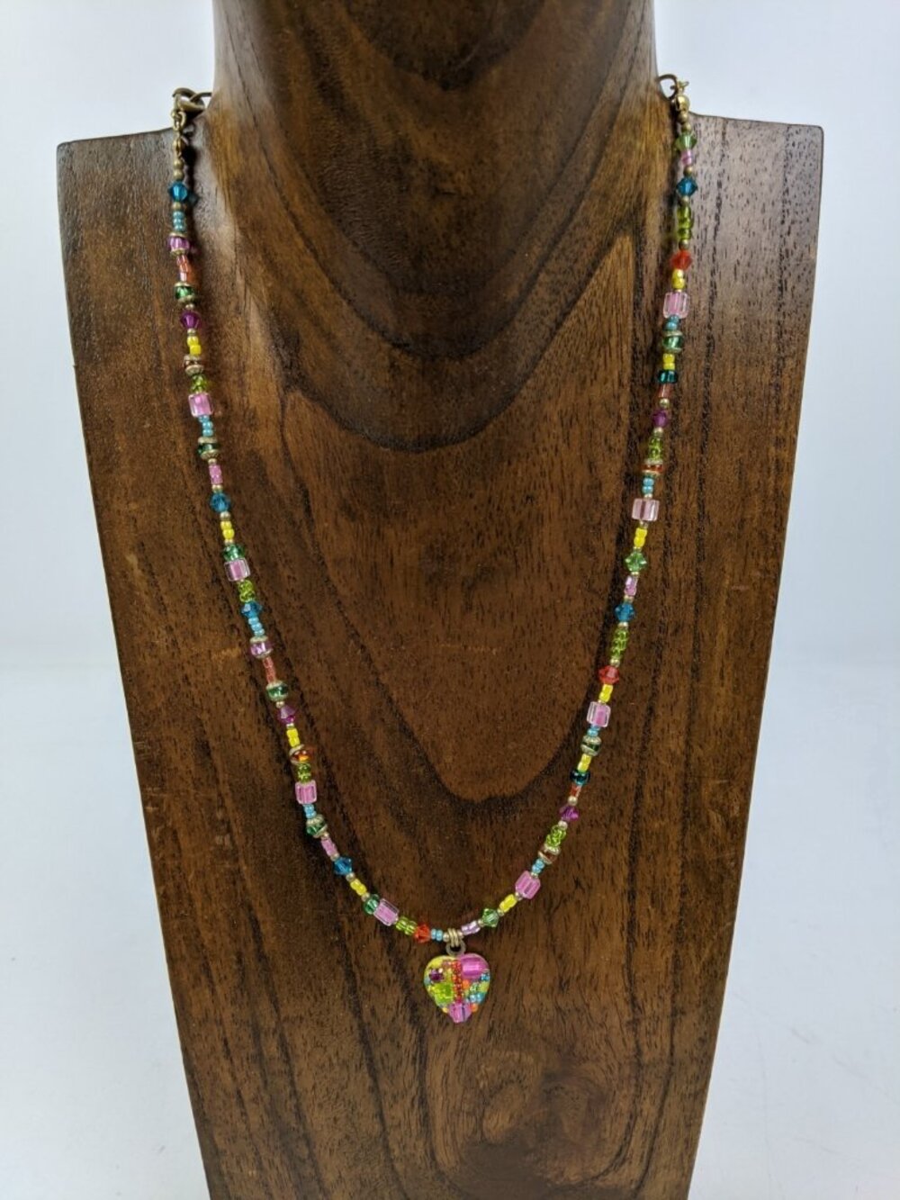 Michael Golan Multicolor Heart Pendant Necklace Swarovski Crystal 8.5" Chain